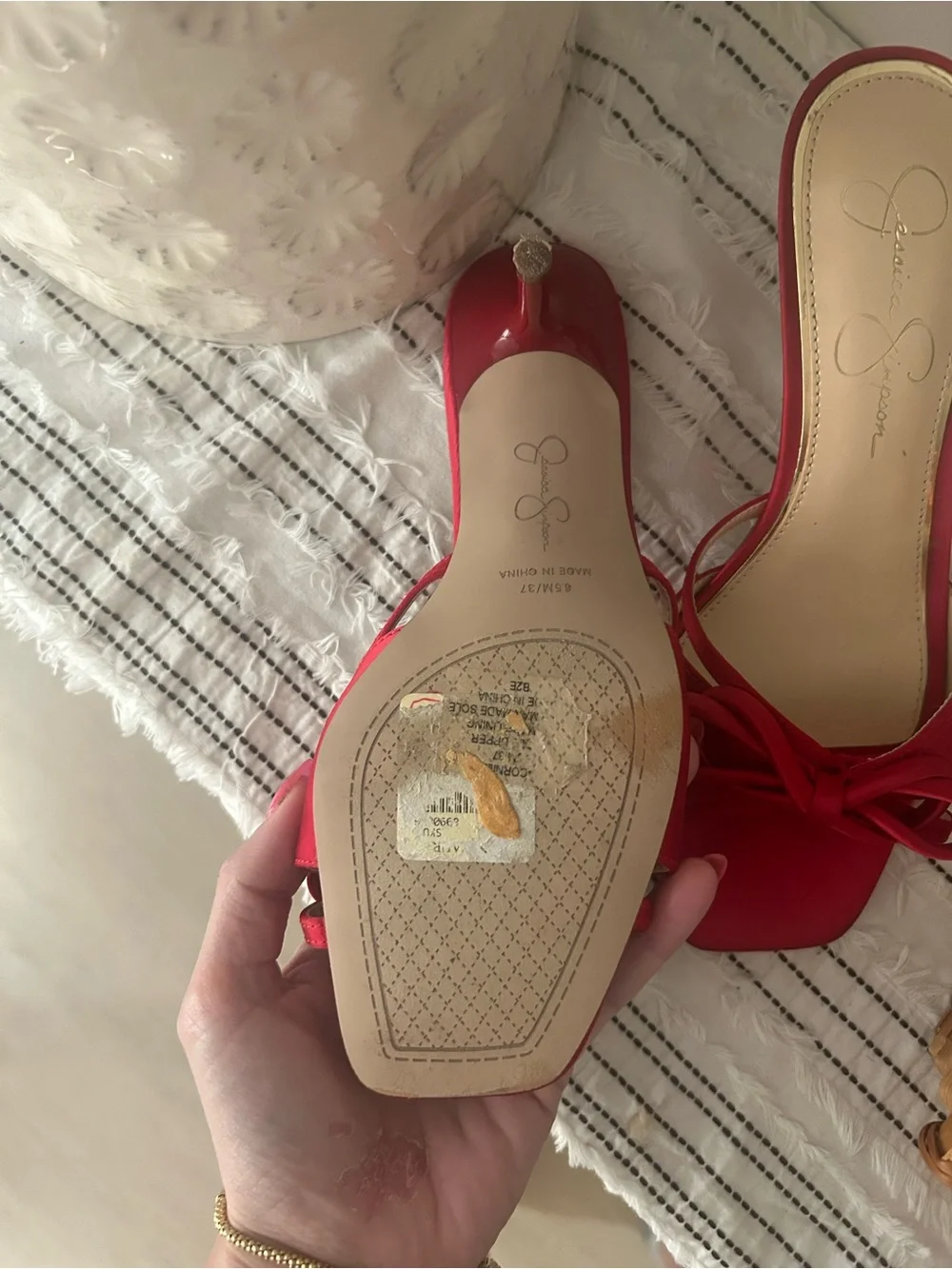 Jessica Simpson Red Bow Square-Toe Kitten Heels Size 6.5